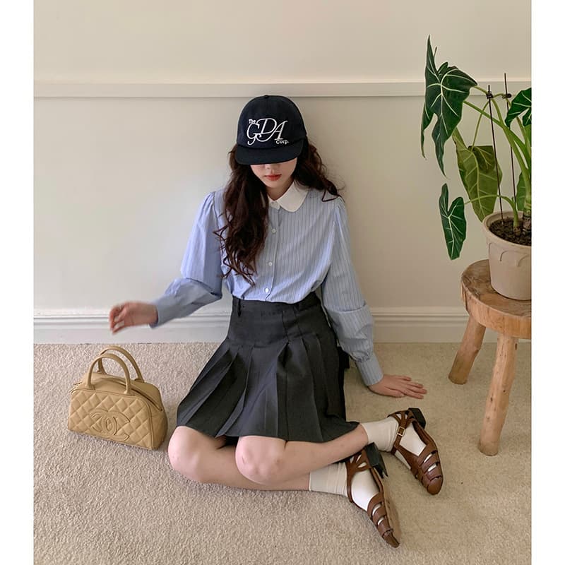 ストライプ シャツ クラシカル ピーターパン ストライプブラウス