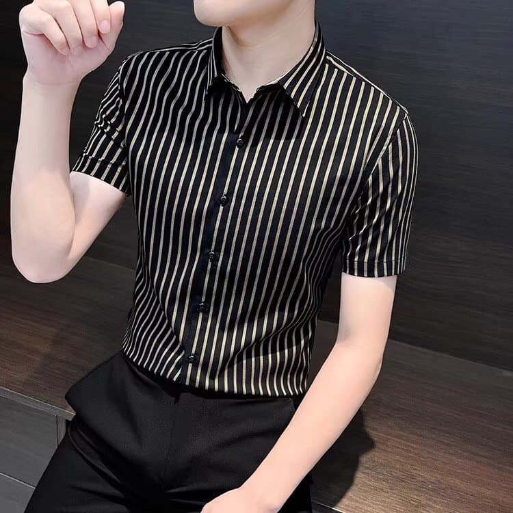 ストライプシャツ 上質感ストライプ半袖シャツ