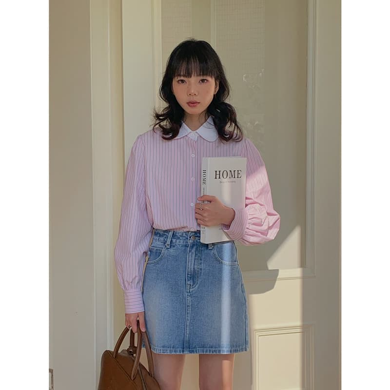 ストライプ シャツ クラシカル ピーターパン ストライプブラウス