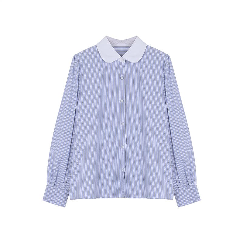 ストライプ シャツ クラシカル ピーターパン ストライプブラウス