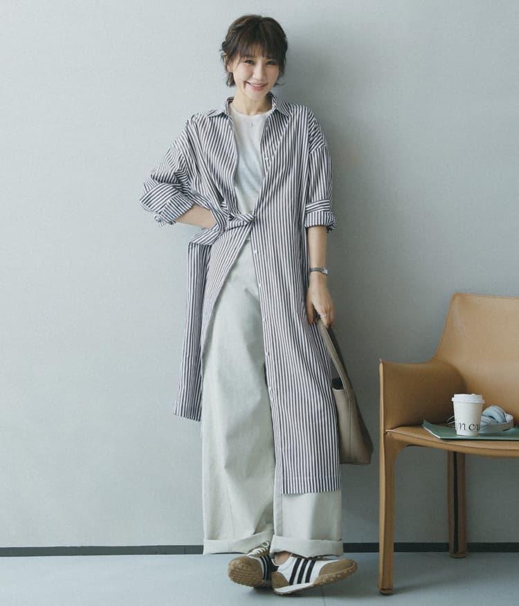 ストライプシャツ ゆったりシルエット縦縞シャツ