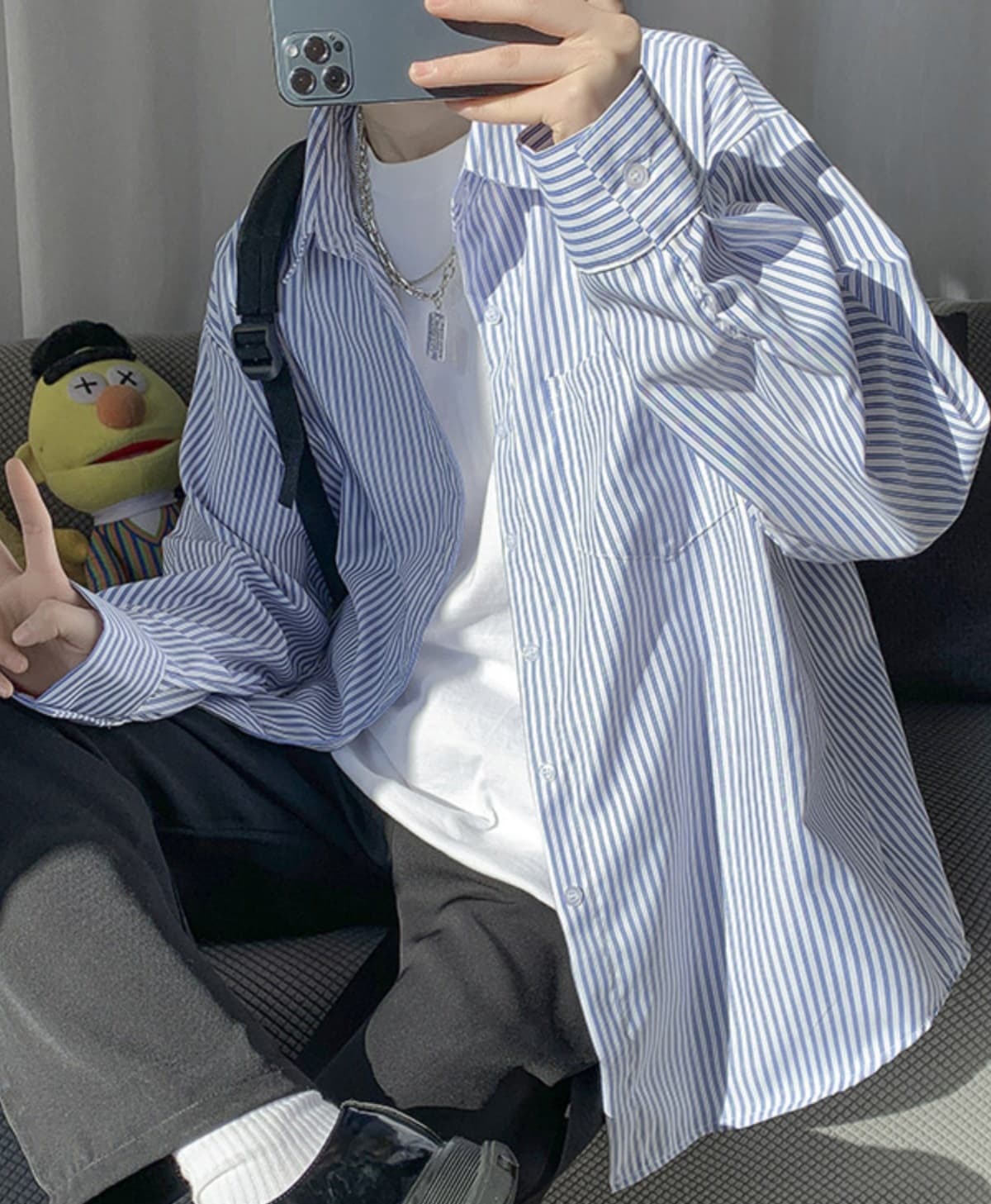 ストライプシャツ ゆったりシルエット縦縞シャツ