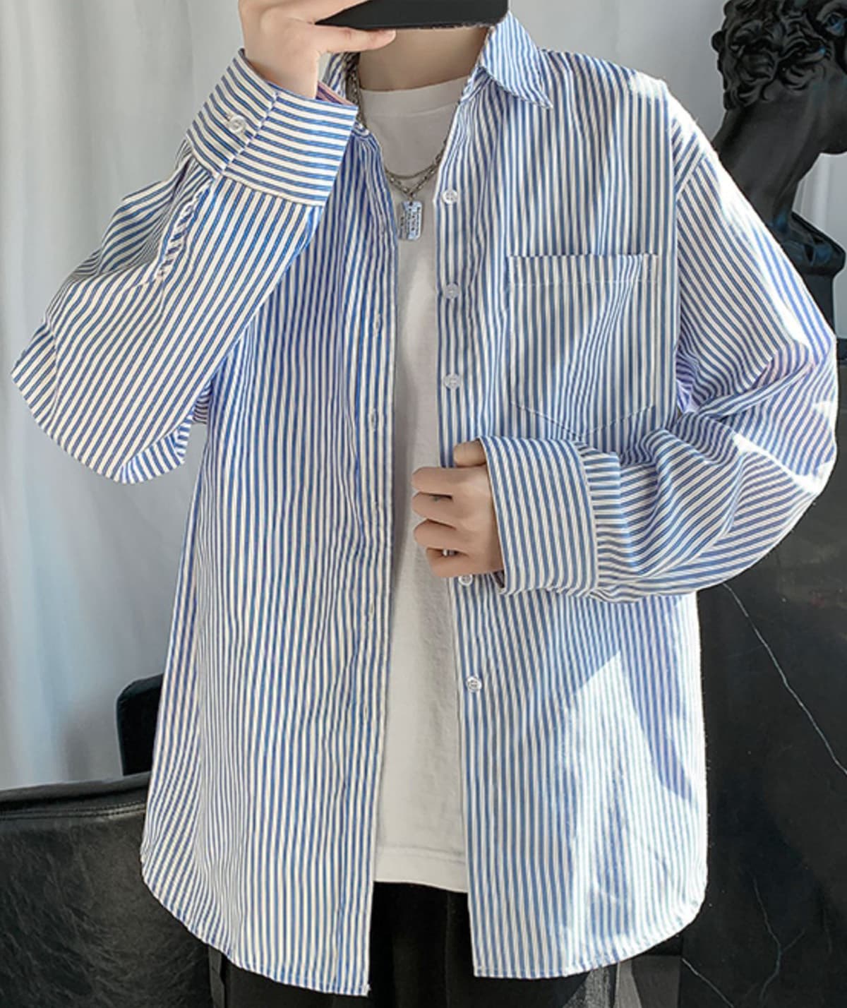 ストライプシャツ ゆったりシルエット縦縞シャツ