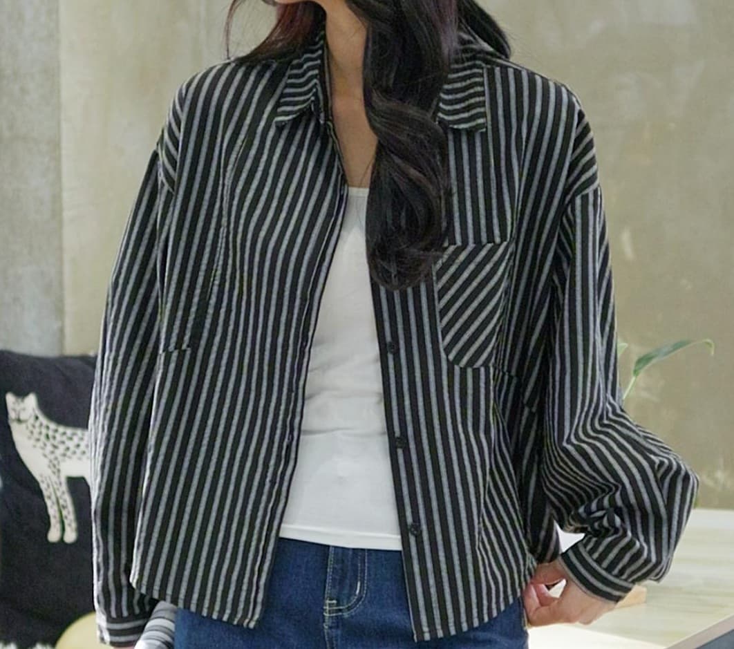 ストライプシャツ ゆったりストライプ柄シャツジャケット