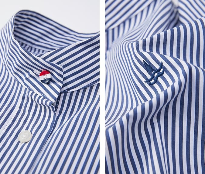 ストライプシャツ 縦縞柄スタンドカラーシャツ