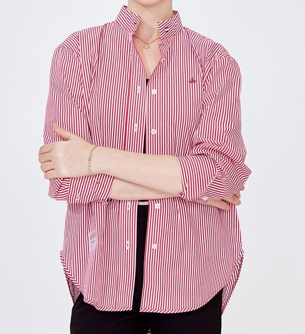 ストライプシャツ 縦縞柄スタンドカラーシャツ