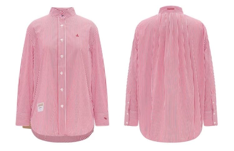 ストライプシャツ 縦縞柄スタンドカラーシャツ