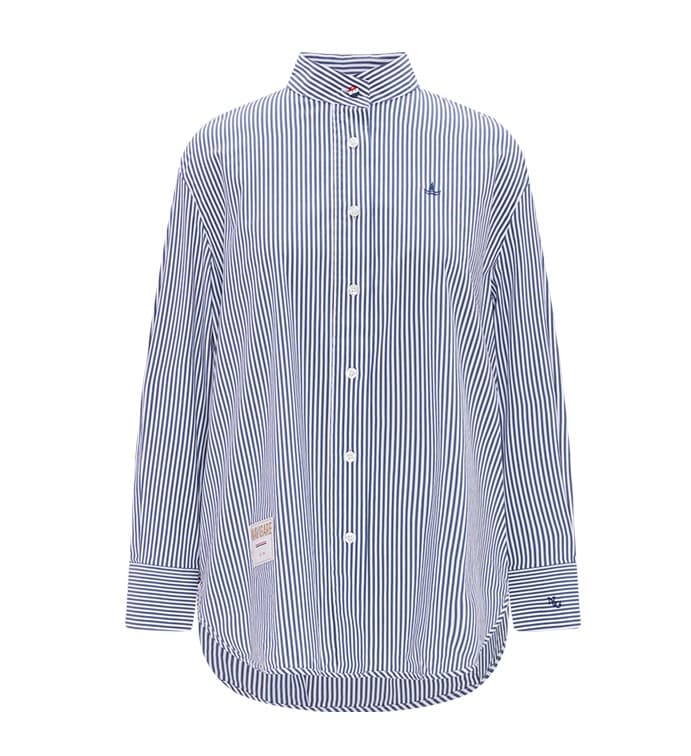 ストライプシャツ 縦縞柄スタンドカラーシャツ