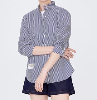 ストライプシャツ 縦縞柄スタンドカラーシャツ