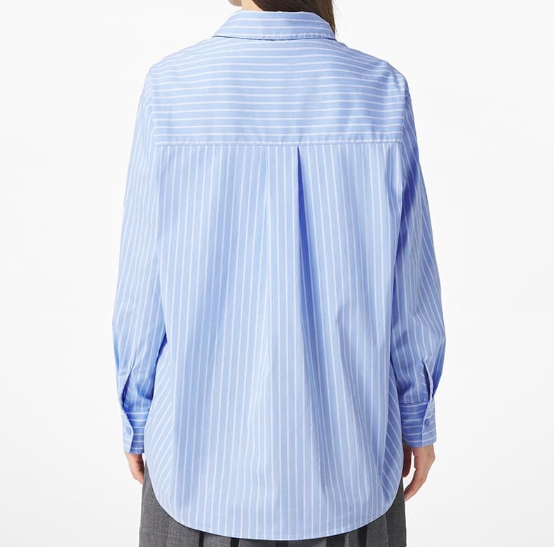 ストライプシャツ ゆったり襟付きストライプ長袖シャツ