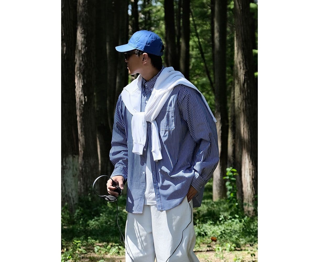 ストライプシャツ 森の風合いストライプ長袖シャツ