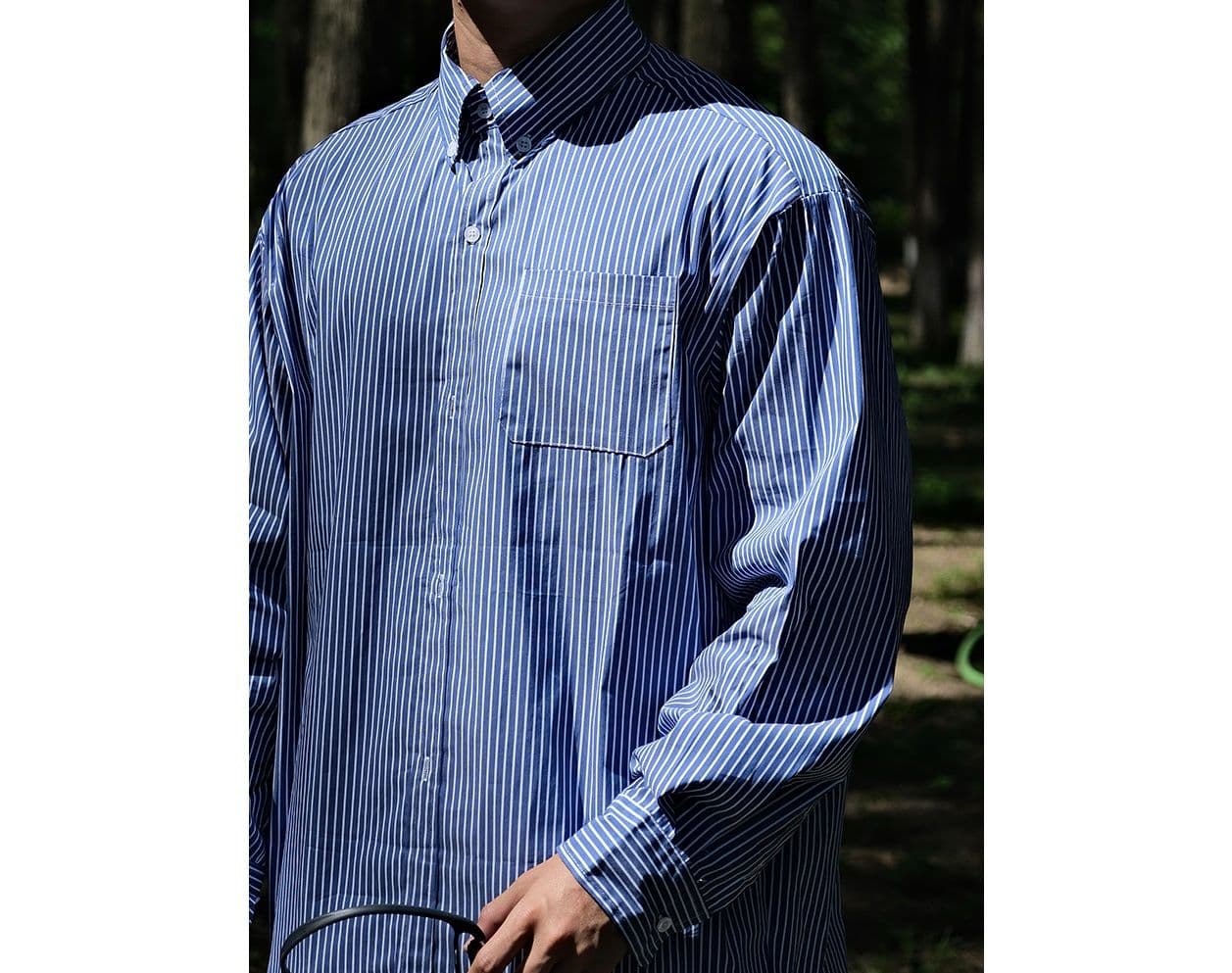 ストライプシャツ 森の風合いストライプ長袖シャツ