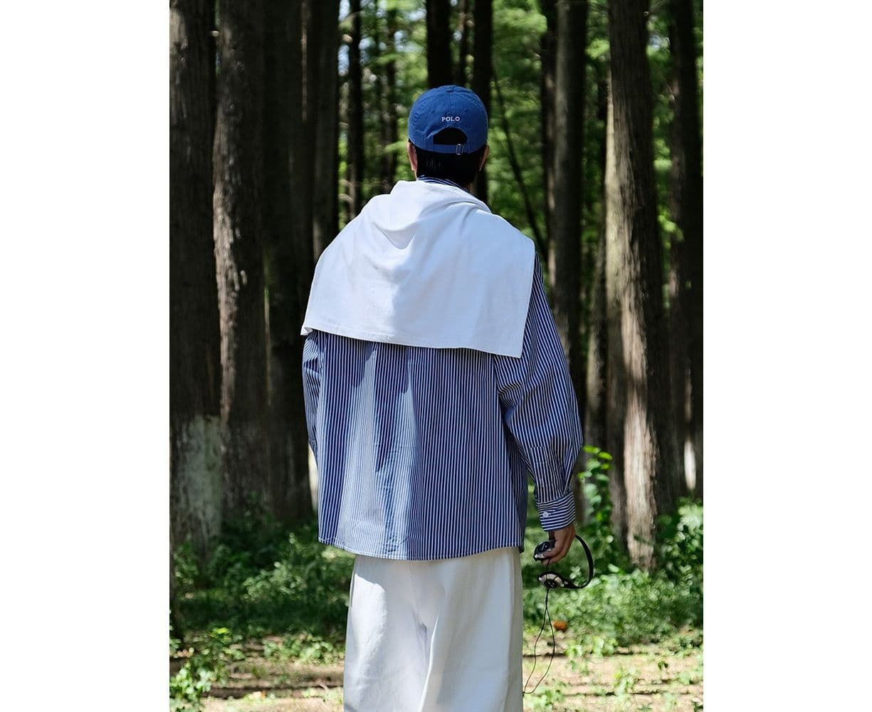 ストライプシャツ 森の風合いストライプ長袖シャツ