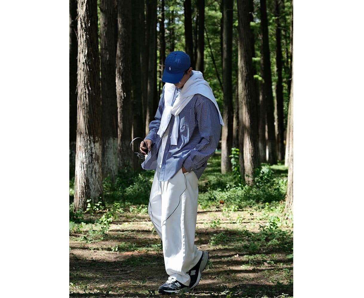 ストライプシャツ 森の風合いストライプ長袖シャツ