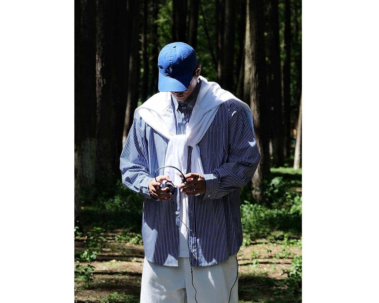 ストライプシャツ 森の風合いストライプ長袖シャツ