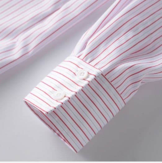 ストライプシャツ 優美ウエストリボン縦縞シャツ