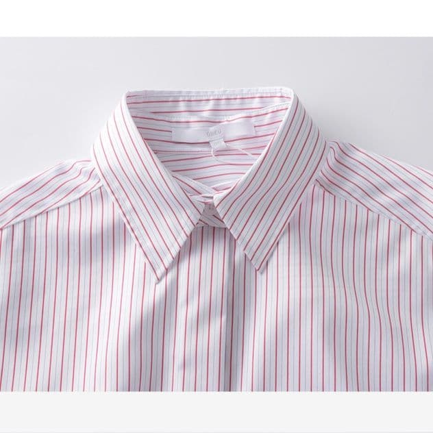 ストライプシャツ 優美ウエストリボン縦縞シャツ