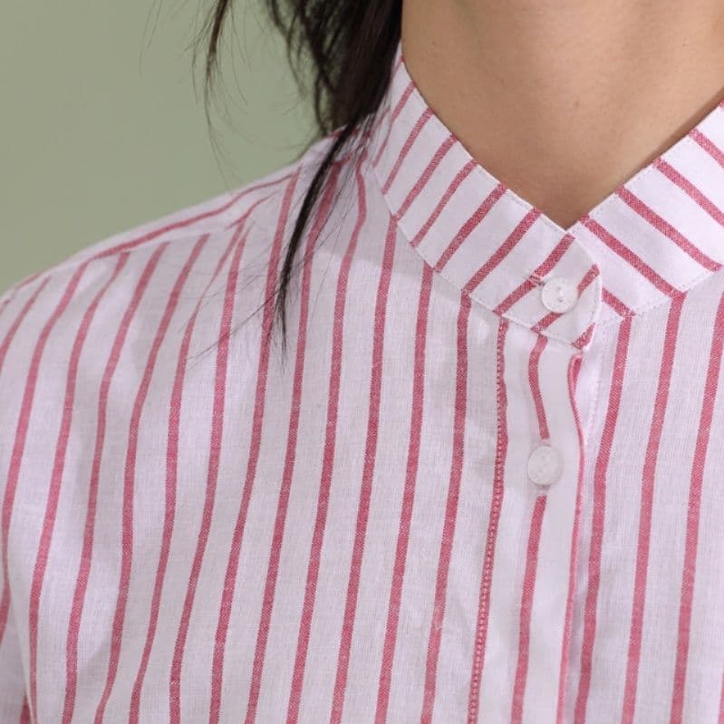 ストライプシャツ 涼やかストライプ五分袖シャツ