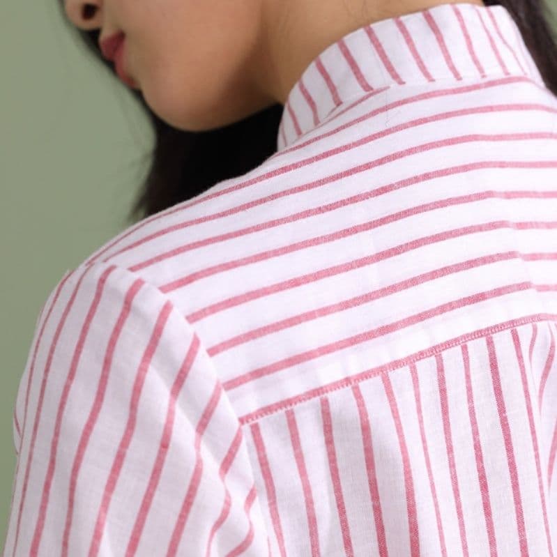 ストライプシャツ 涼やかストライプ五分袖シャツ