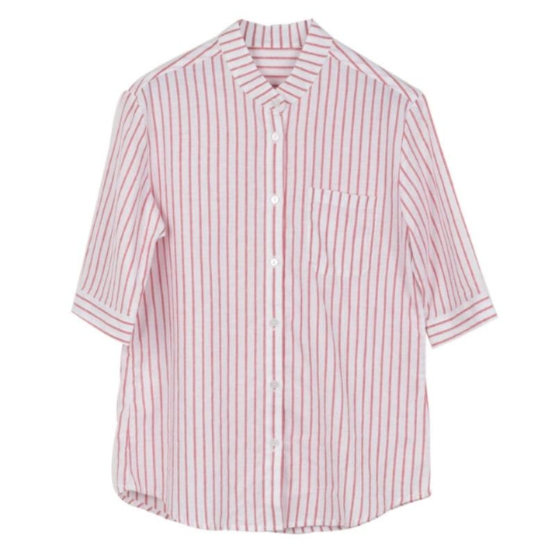 ストライプシャツ 涼やかストライプ五分袖シャツ