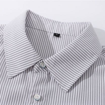 ストライプシャツ 爽やか細縞ワイドシルエット半袖シャツ