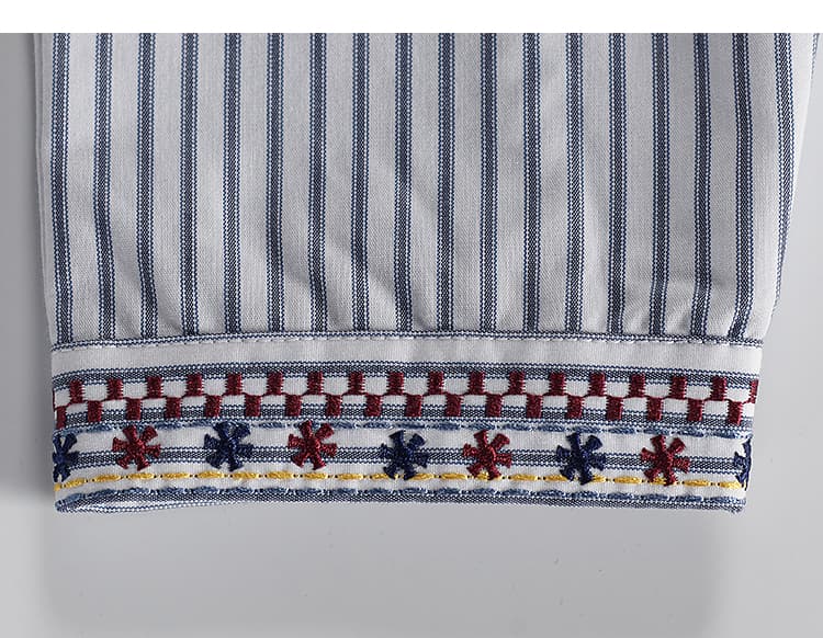 ストライプシャツ 民族風刺繍入りストライプブラウス