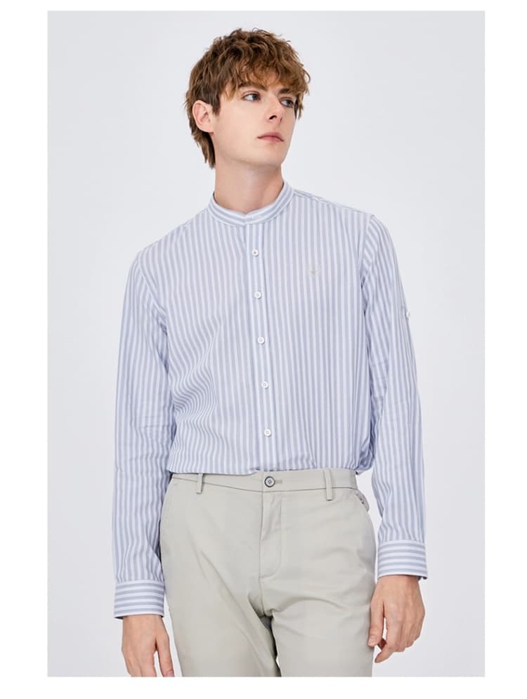 ストライプシャツ スタンドカラー縦縞シャツ