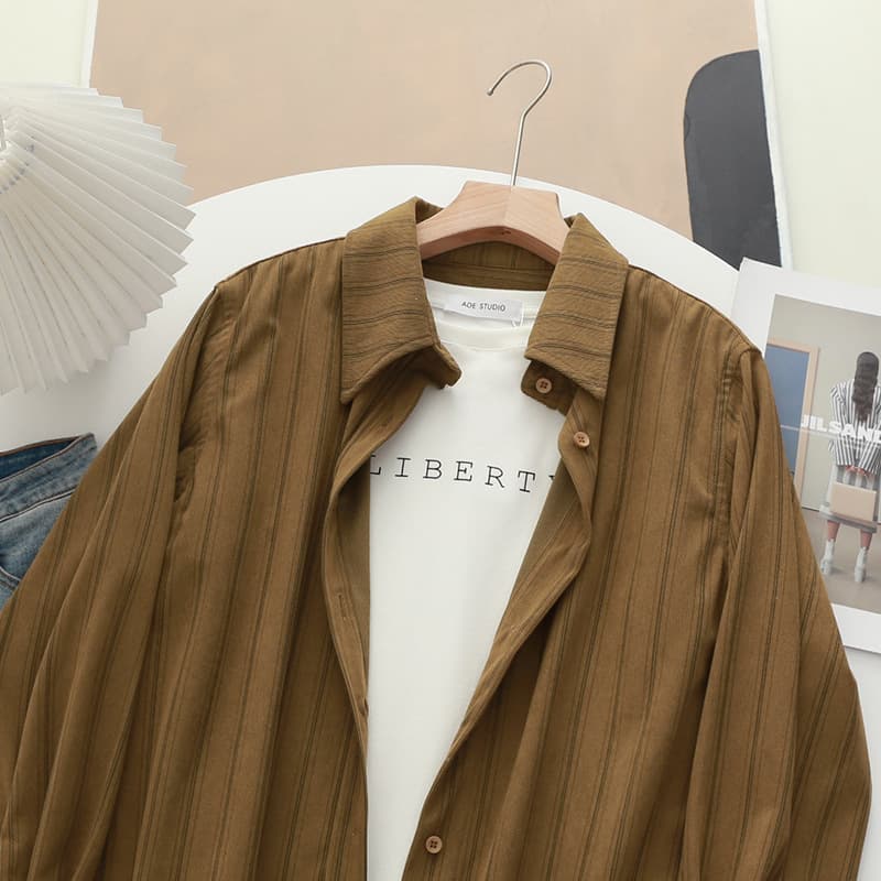 ストライプ シャツ シンプルストライプ柄長袖シャツ