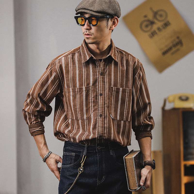 ストライプ シャツ ヴィンテージ風ストライプ ワークシャツ