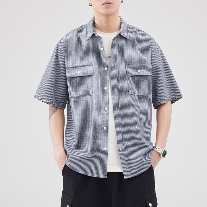 夏向き 薄手 サマーストライプ シャツ