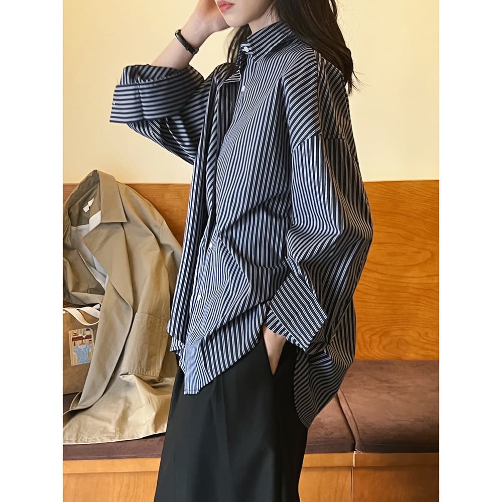 ゆったりシルエット ストライプ シャツ
