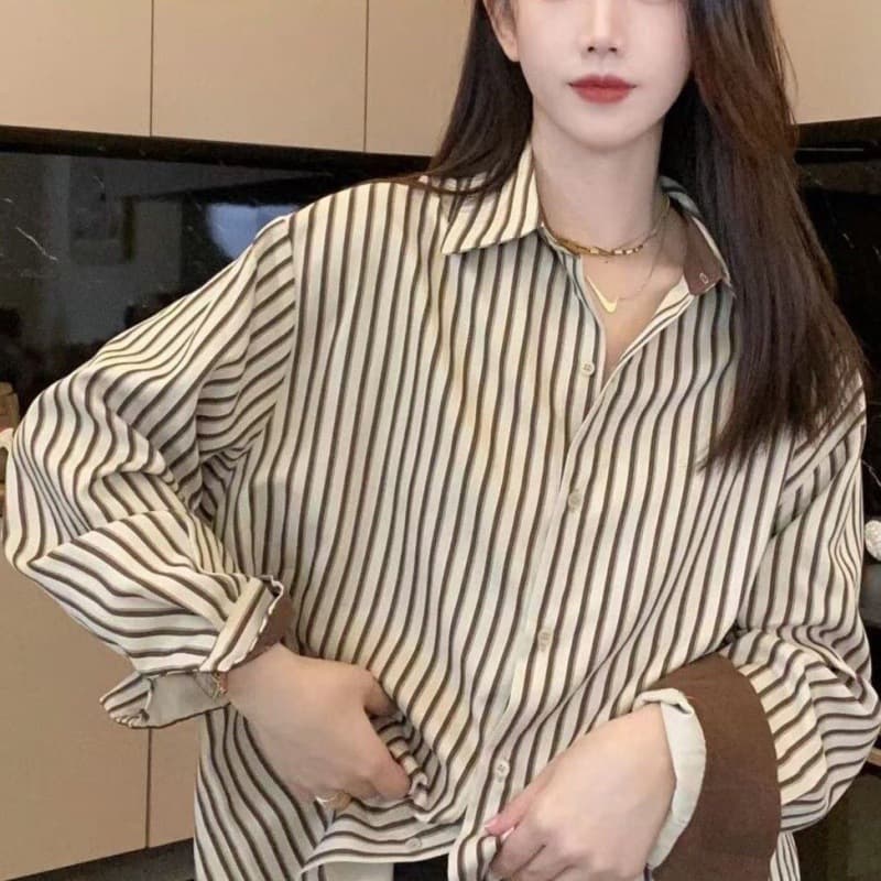ストライプ シャツ シンプル ストライプ 切替 ゆるシャツ