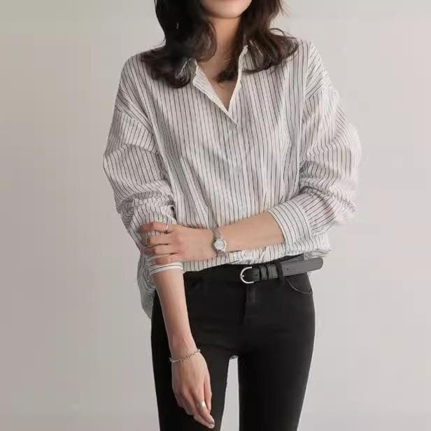 ストライプシャツ ゆったりシルエット縦縞シャツ