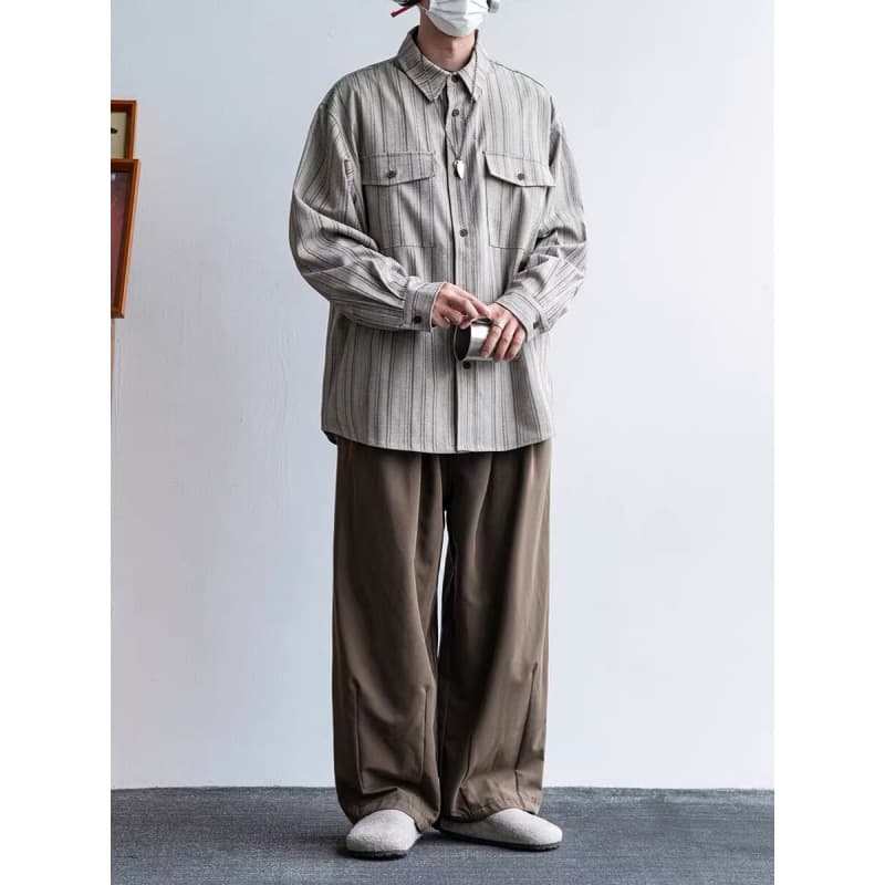 ストライプ シャツ ゆとりのあるストライプ柄シャツジャケット