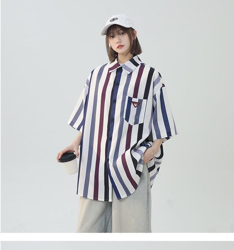 ストライプシャツ ゆったりマルチストライプシャツ