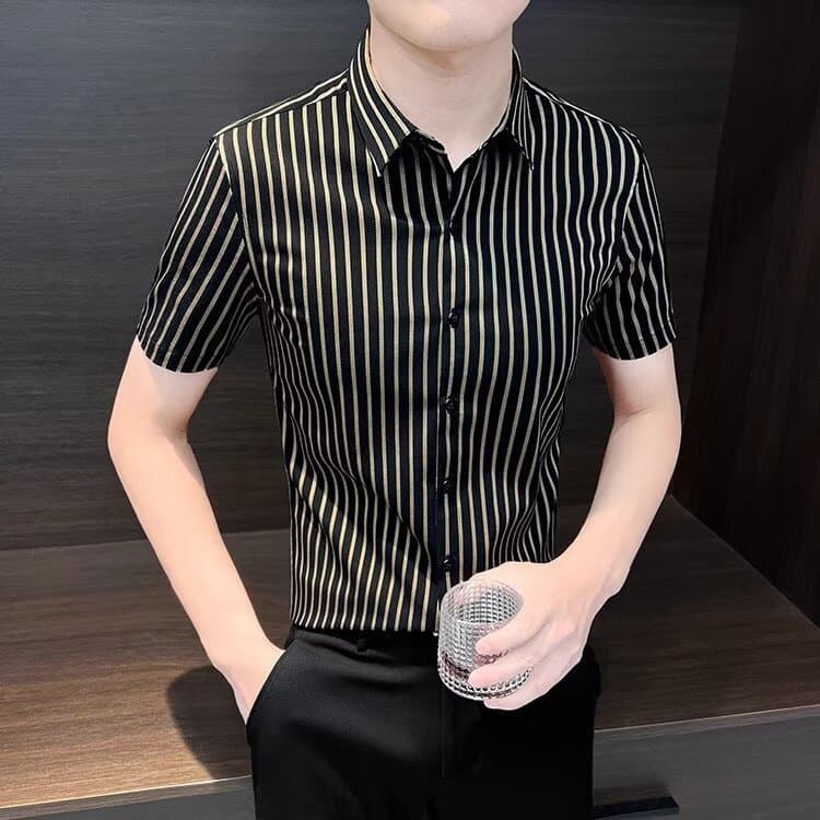 ストライプシャツ 上質感ストライプ半袖シャツ