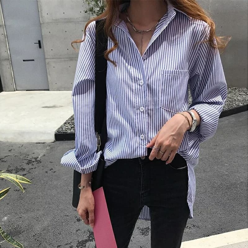 ゆったりシルエット ストライプ シャツ