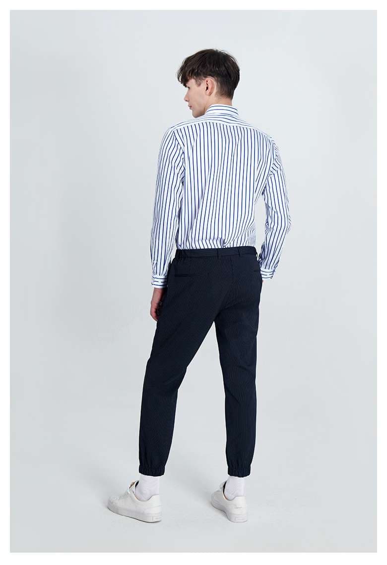 ストライプ シャツ ストライプ柄 スタンドカラー シャンブレーシャツ