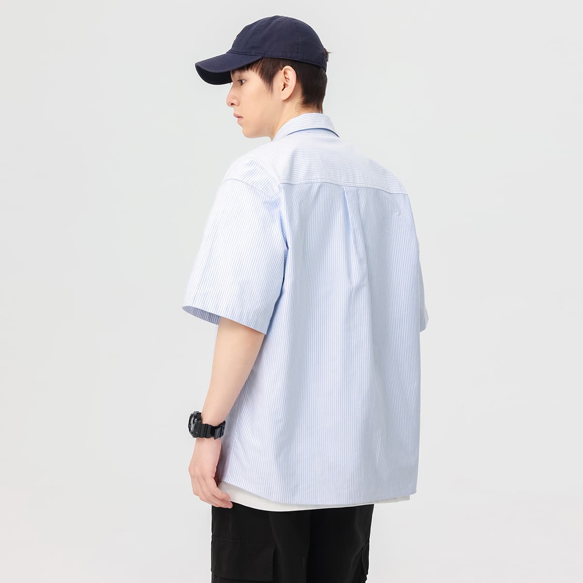 ストライプシャツ ゆったり半袖ストライプシャツ