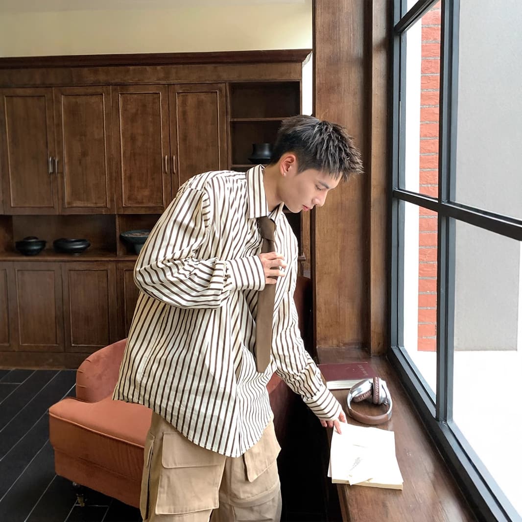 ストライプシャツ 上質縦縞ビジネスメンズシャツ