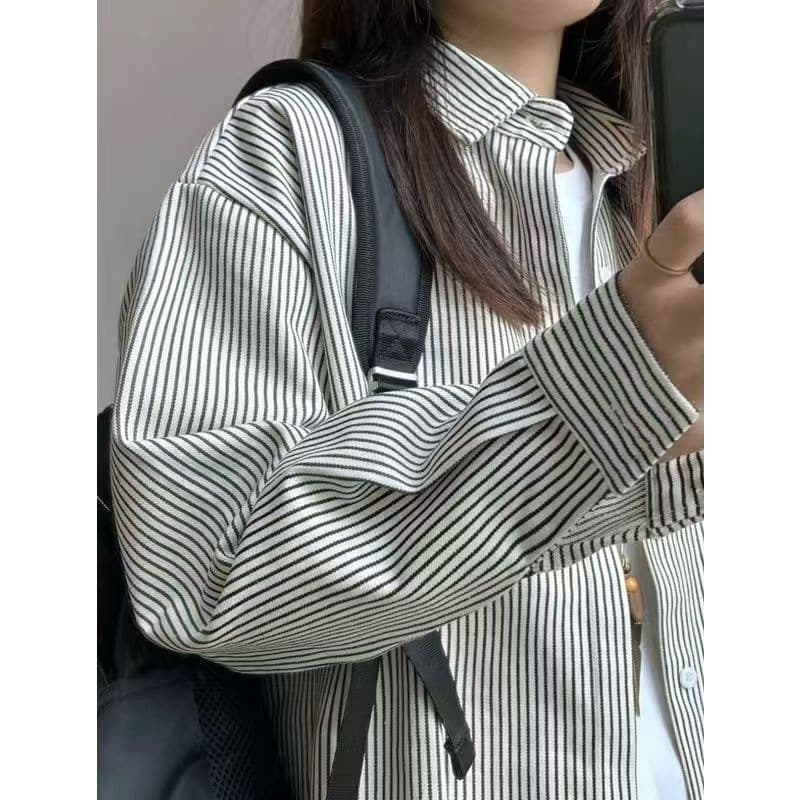 ストライプ シャツ クラシカル ストライプ ドロップショルダーシャツ