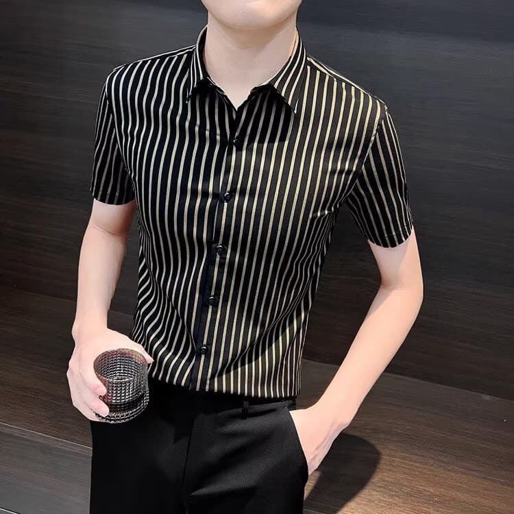 ストライプシャツ 上質感ストライプ半袖シャツ