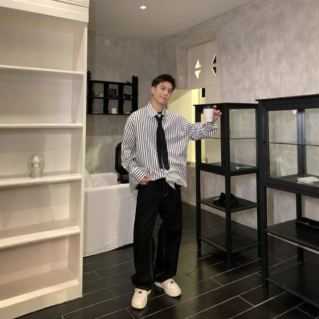 ストライプシャツ 上質縦縞ビジネスメンズシャツ