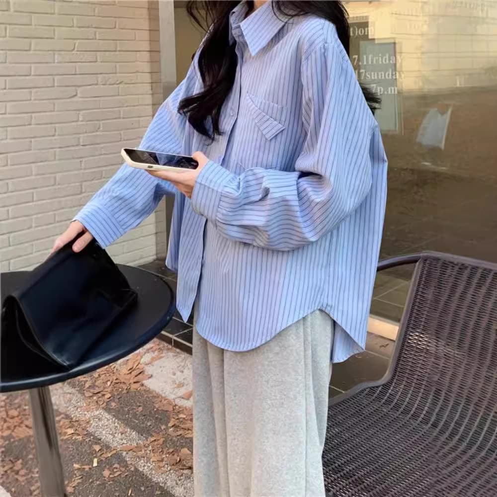 ストライプ シャツ 細ストライプ ゆるシルエット 長袖シャツ
