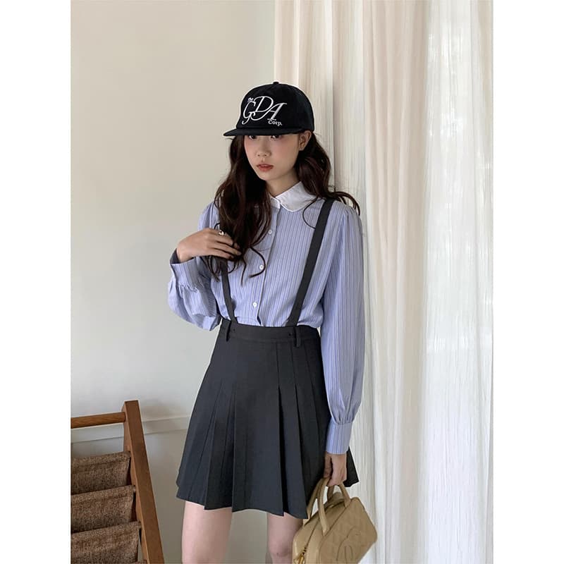 ストライプ シャツ クラシカル ピーターパン ストライプブラウス