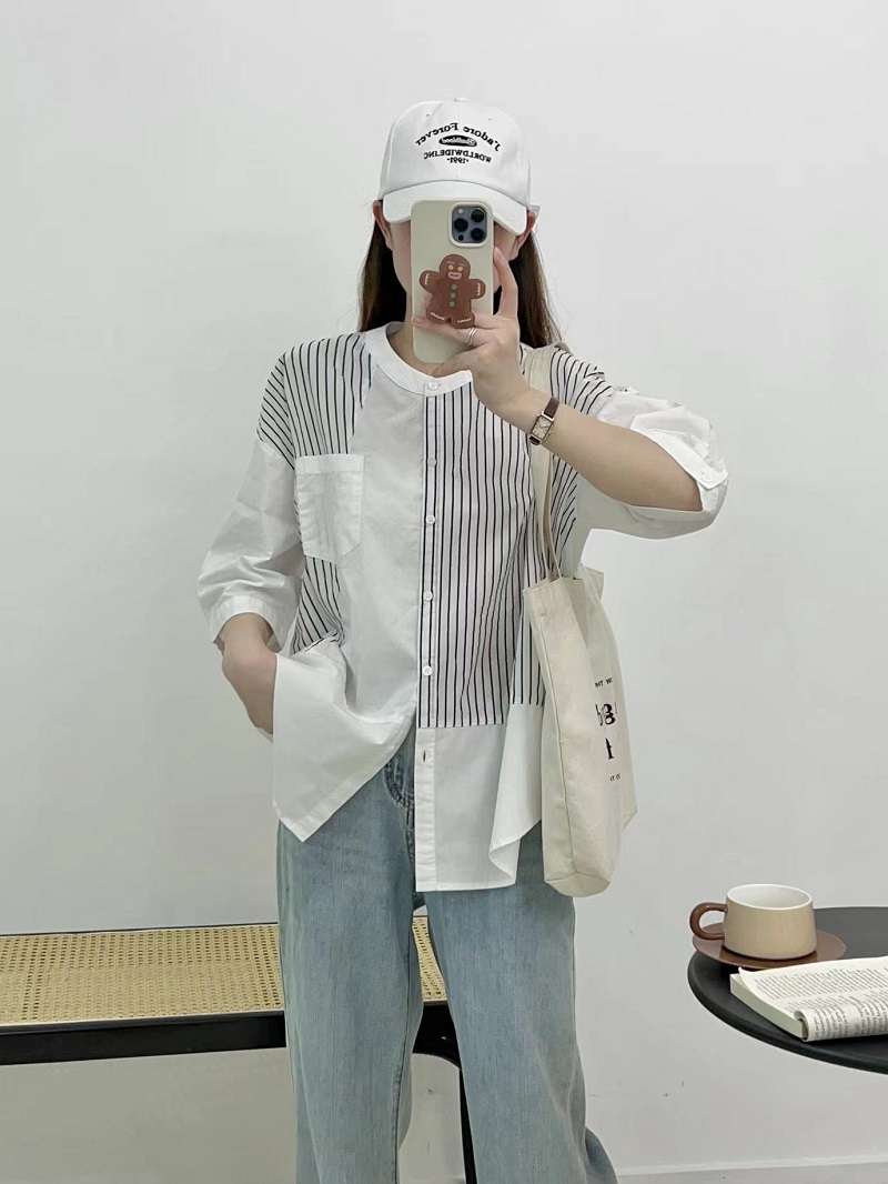 ストライプ シャツ ゆったりモダンストライプ切替シャツ