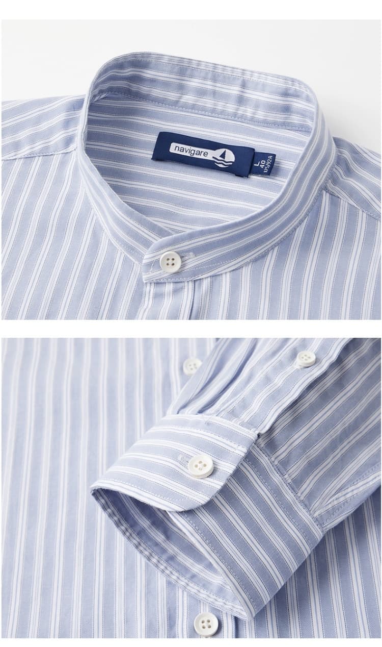ストライプシャツ スタンドカラー縦縞シャツ