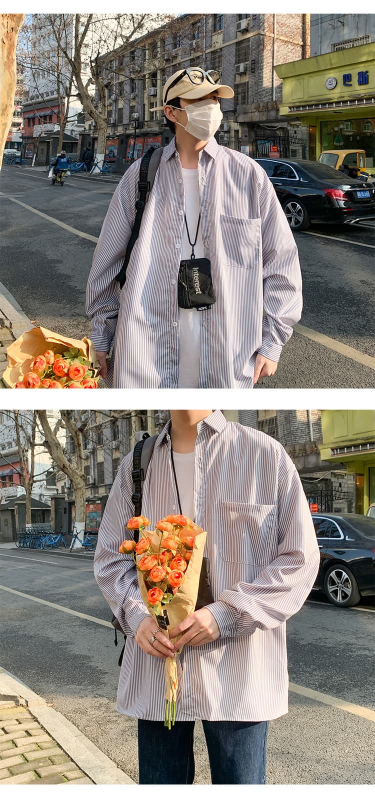 オーバーサイズ ストライプ シャツ 