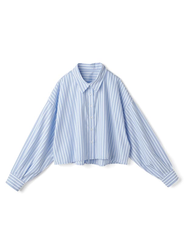 ストライプシャツ シンプル縦縞シャツ 女性用クロップド丈