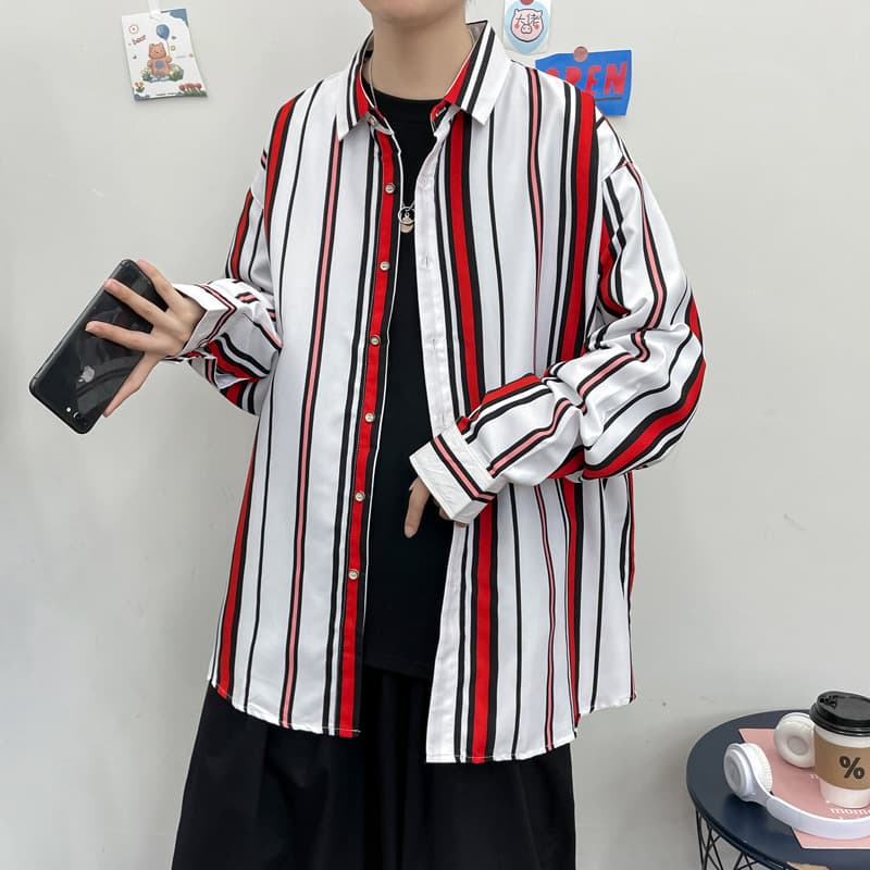 ストライプ シャツ 縦縞柄ゆったりシルエット長袖シャツ